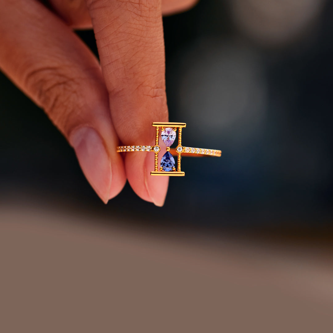 Hourglass Double Birthstone Ring