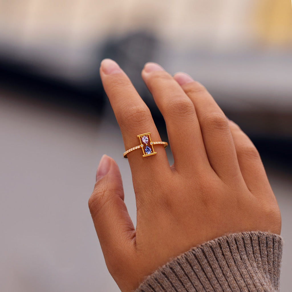 Hourglass Double Birthstone Ring