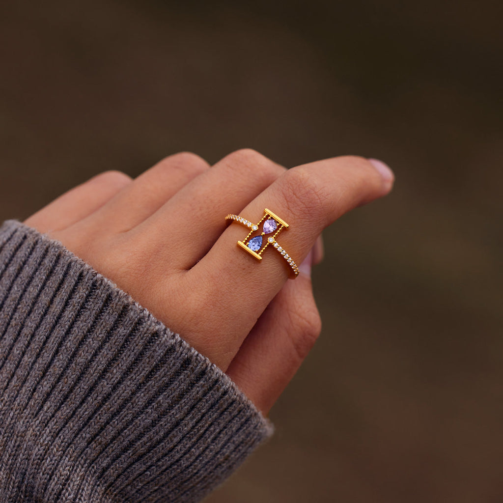 Hourglass Double Birthstone Ring