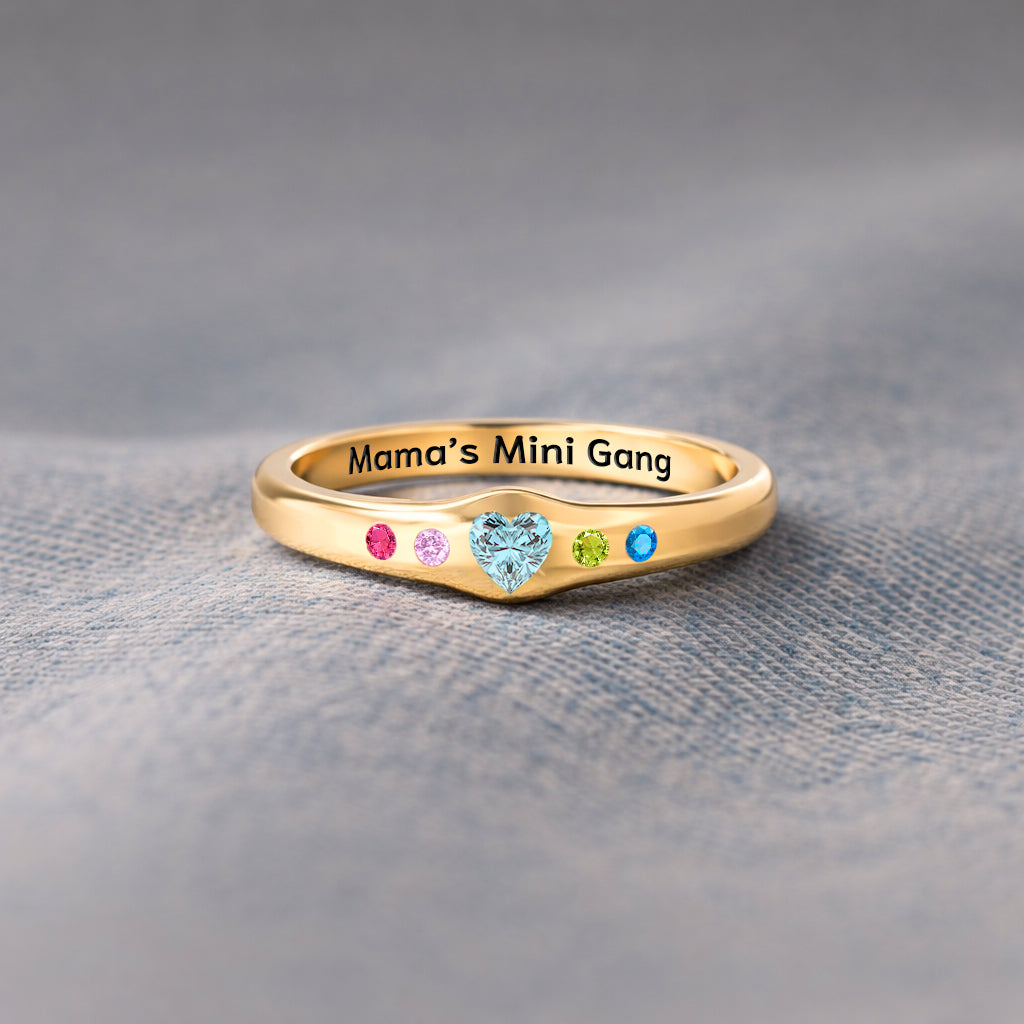 Mama's Mini Gang 1-6 Birthstones Heart Ring