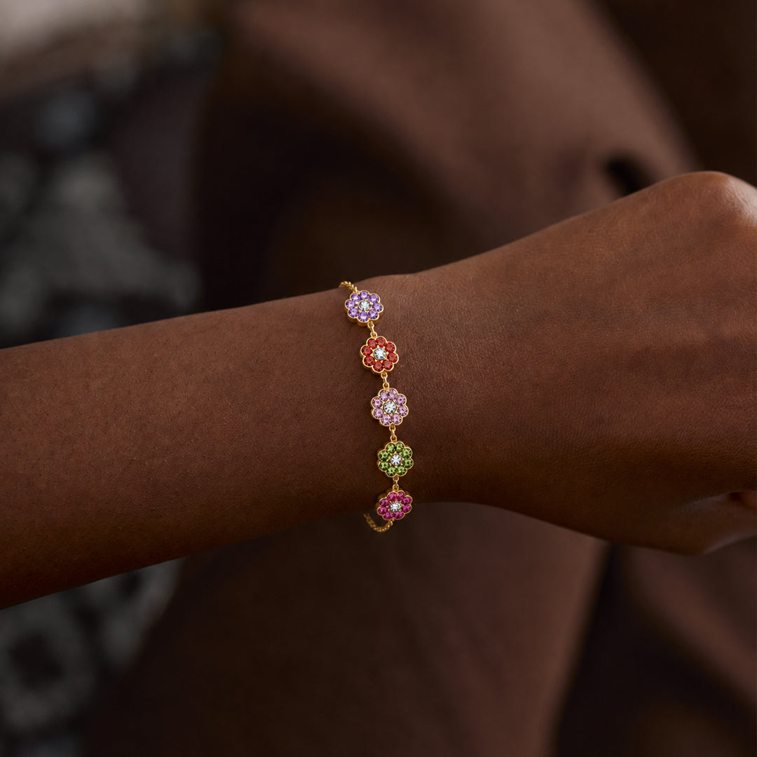 Custom 1‑8 Sparkling Flower Birthstone Bracelet