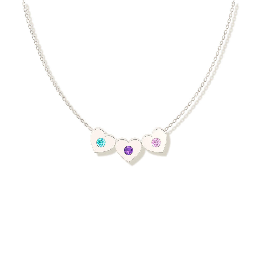 Mama's Heartbeats Custom 1-6 Heart-Cut Birthstone Necklace
