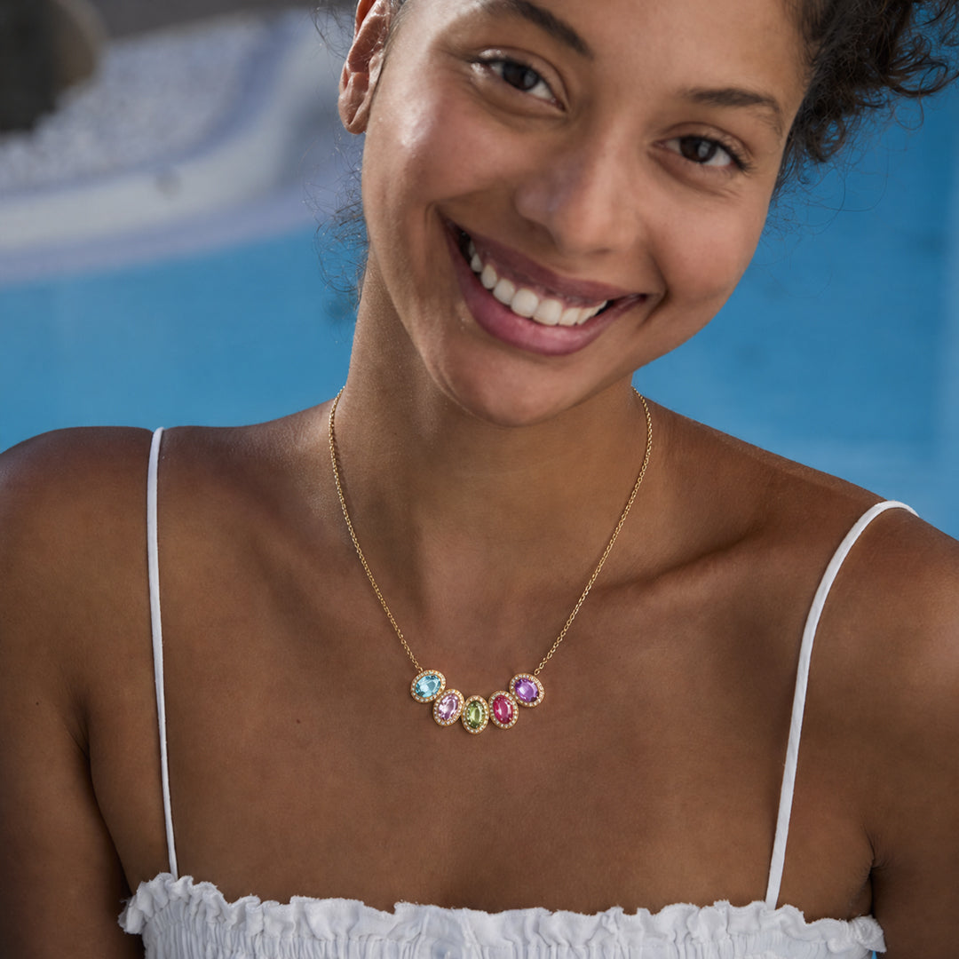 1‑8 Elegant Oval Halo Birthstone Necklace