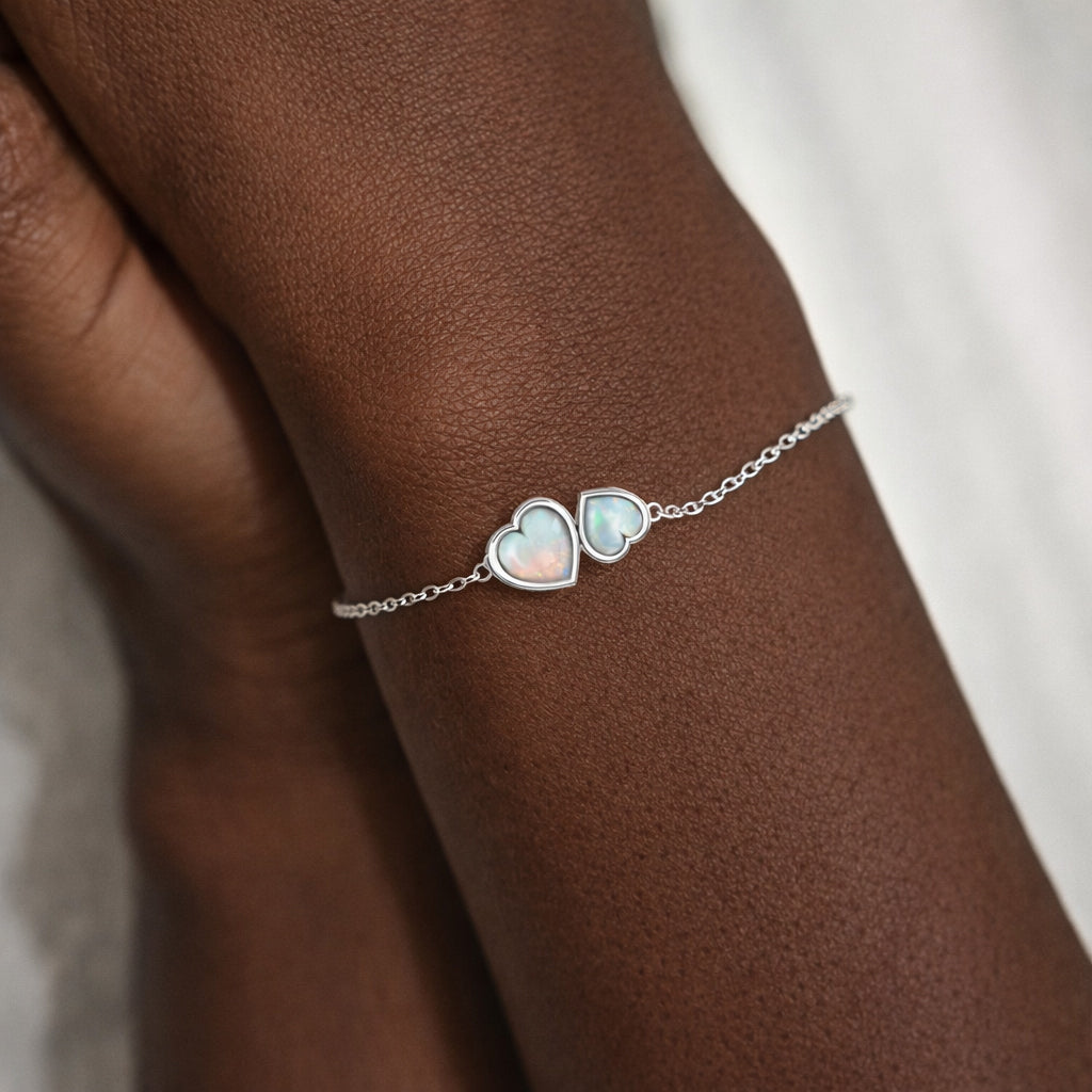 The Purest Love for Mother & Daughter Matching Heart Cut Opal Bracelet