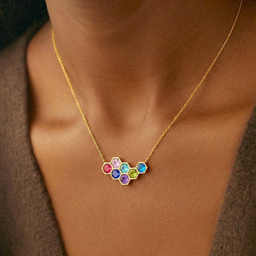 Mama's Mini Gang 1–8 Birthstone Hexagon Necklace