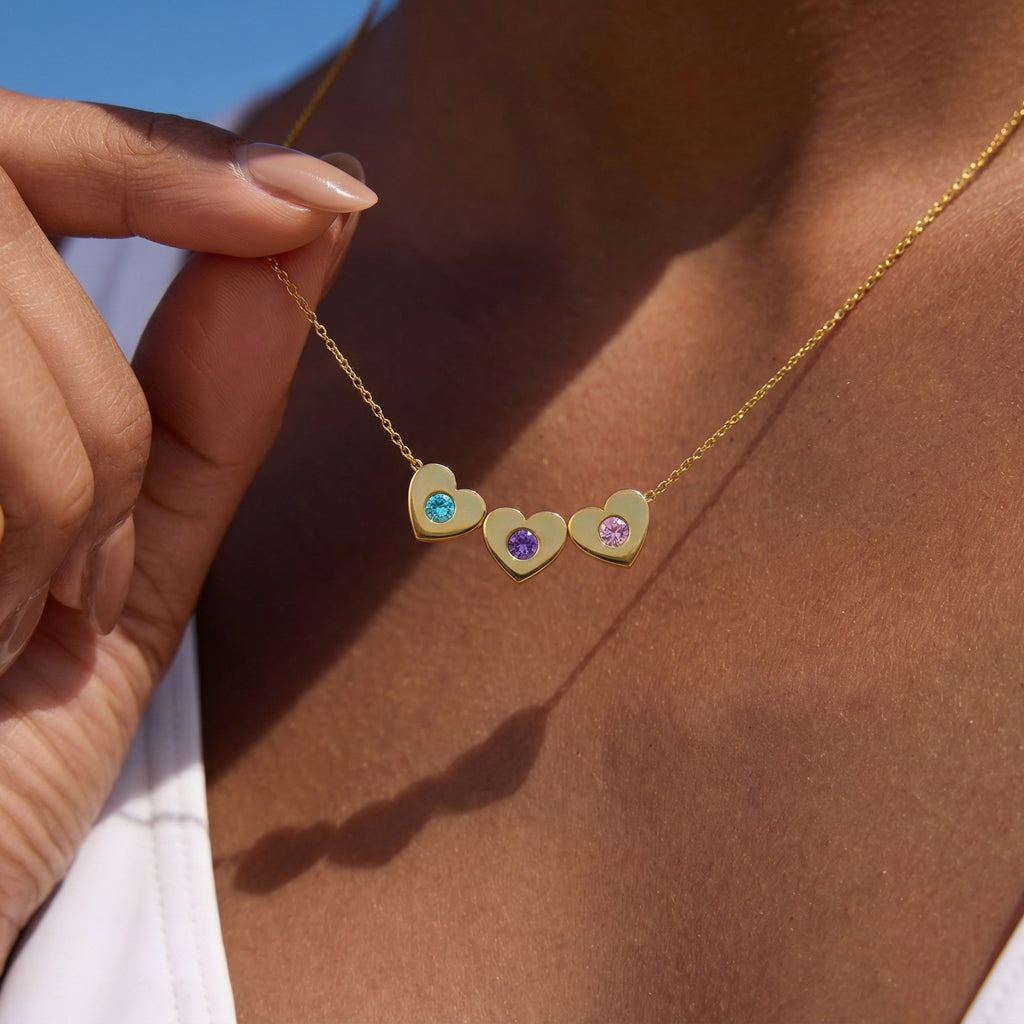 Mama's Heartbeats Custom 1-6 Heart-Cut Birthstone Necklace
