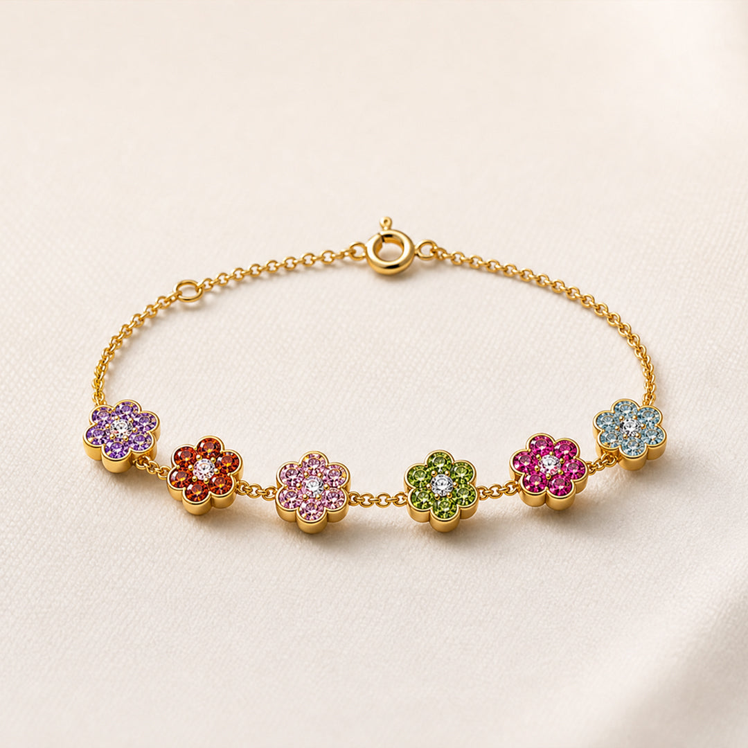 Custom 1‑8 Sparkling Flower Birthstone Bracelet