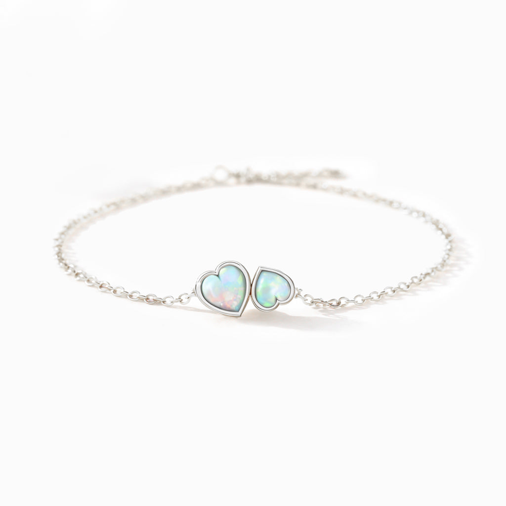 The Purest Love for Mother & Daughter Matching Heart Cut Opal Bracelet