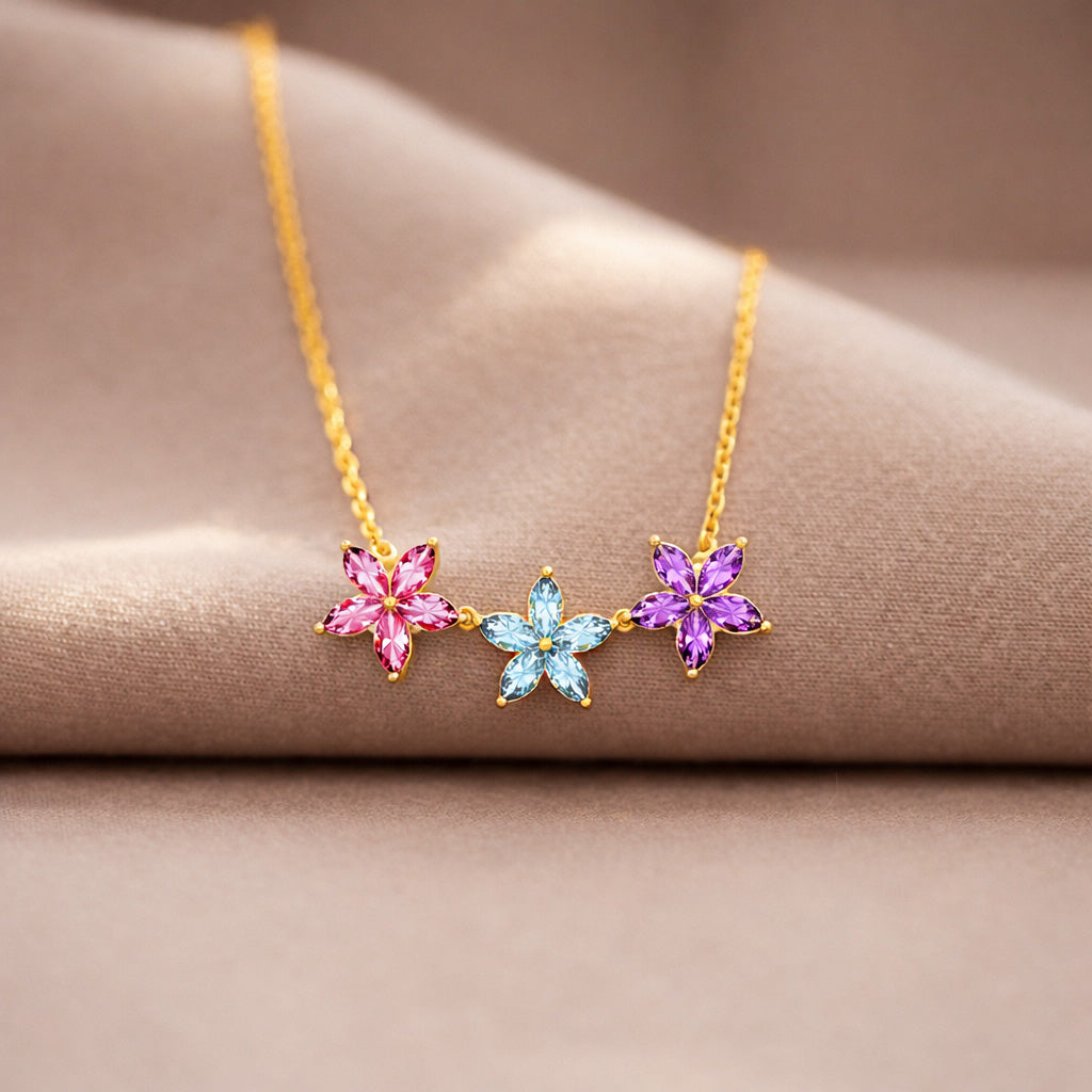 Mama's Garden 1-6 Floral Birthstone Necklace Gift For Mom