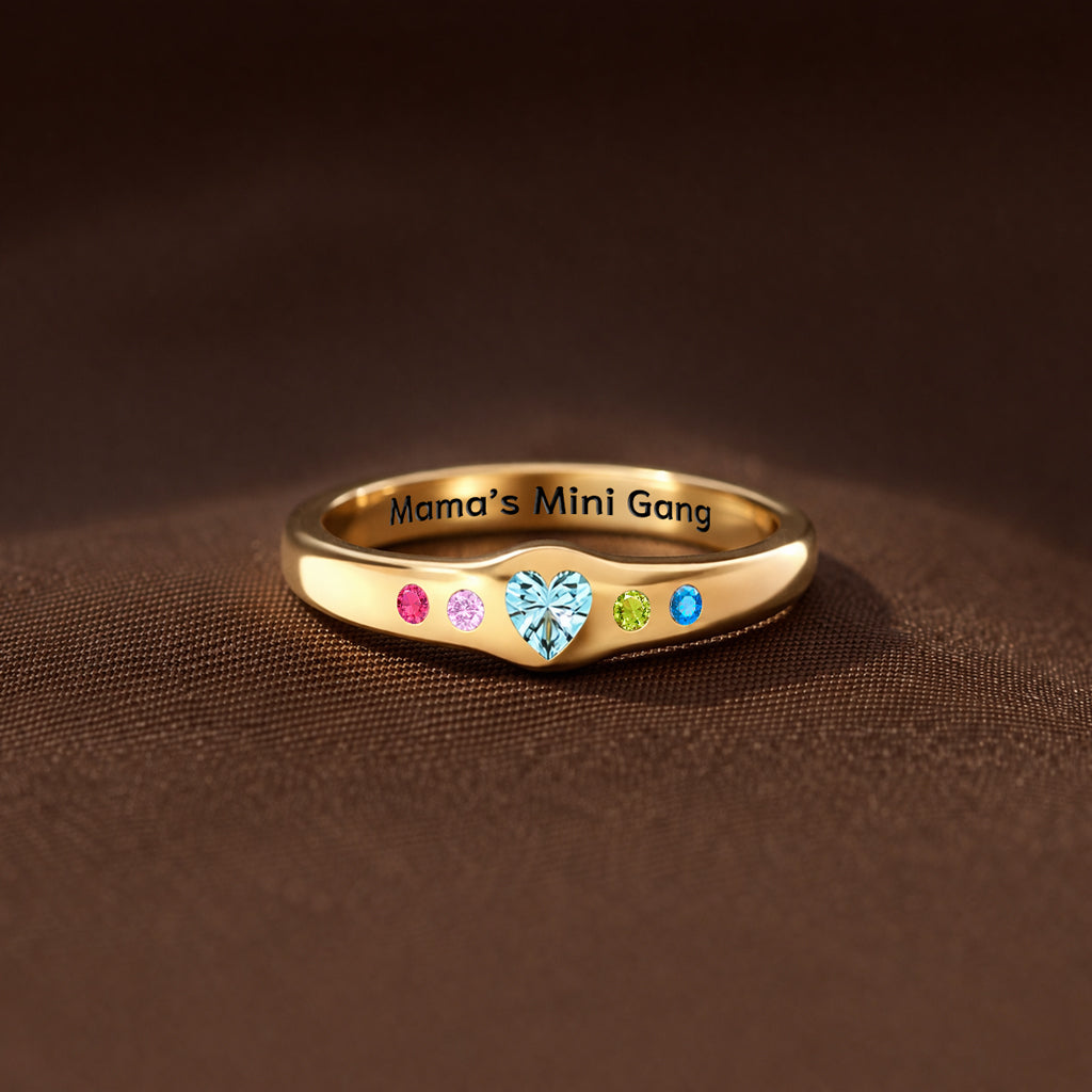Mama's Mini Gang 1-6 Birthstones Heart Ring