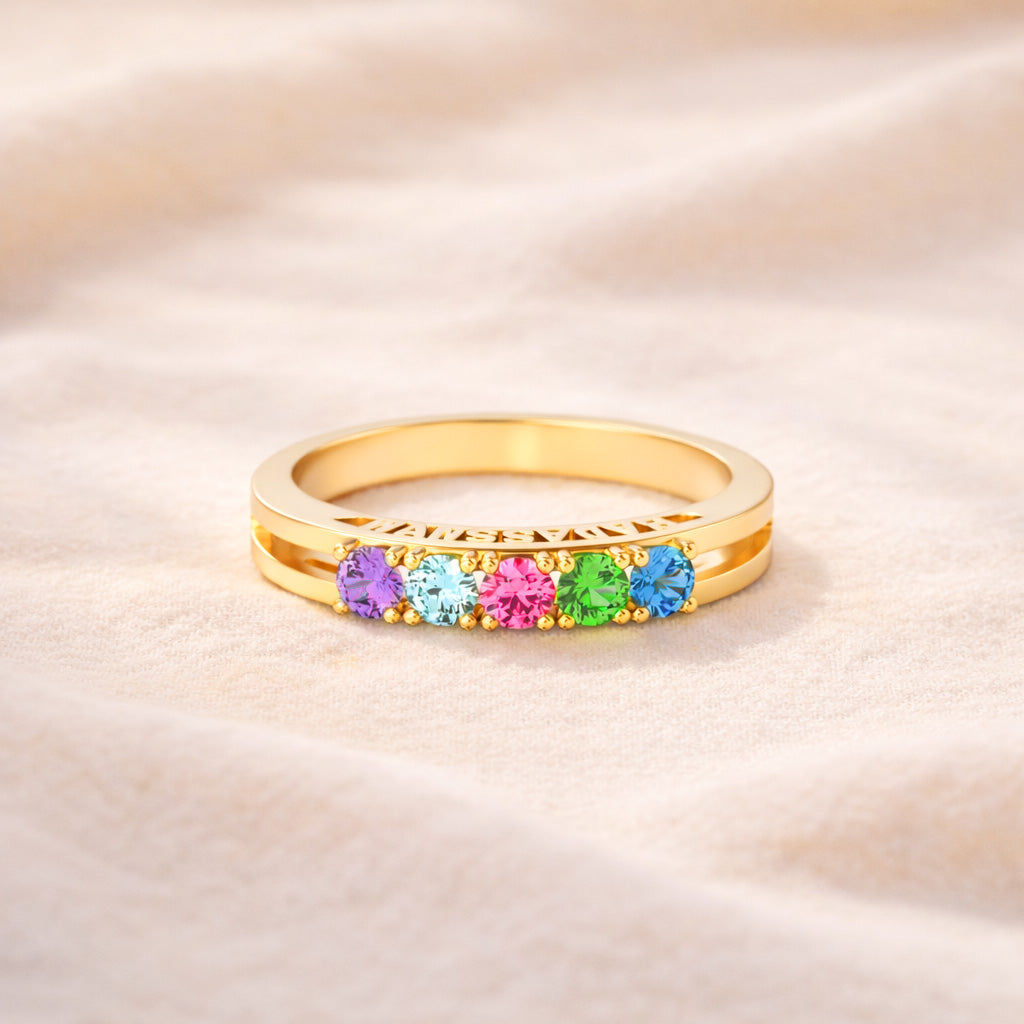 Badass Mom & Her Little Gang Three-Dimensional 1-6 Birthstone Ring