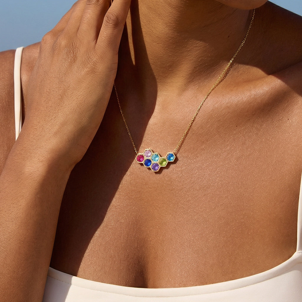 Mama's Mini Gang 1–8 Birthstone Hexagon Necklace