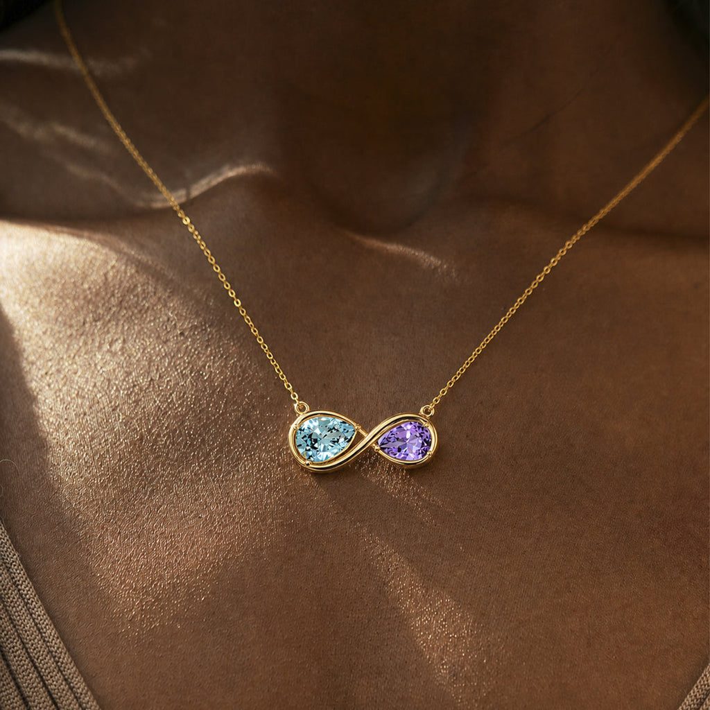 Mother & Daughter Teardrop Infinity Birthstone Necklace