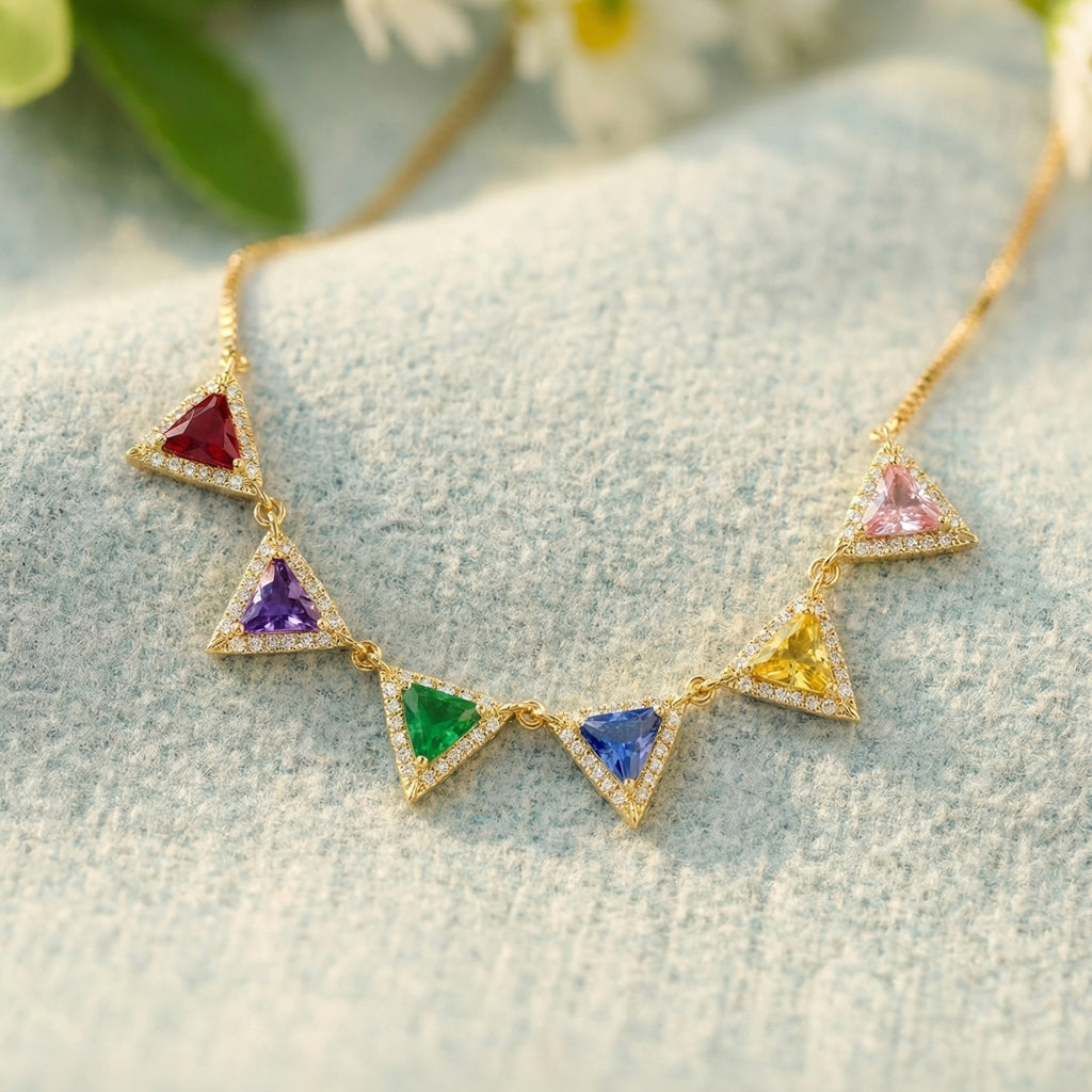 Custom 1-6 Triangle Birthstone Necklace