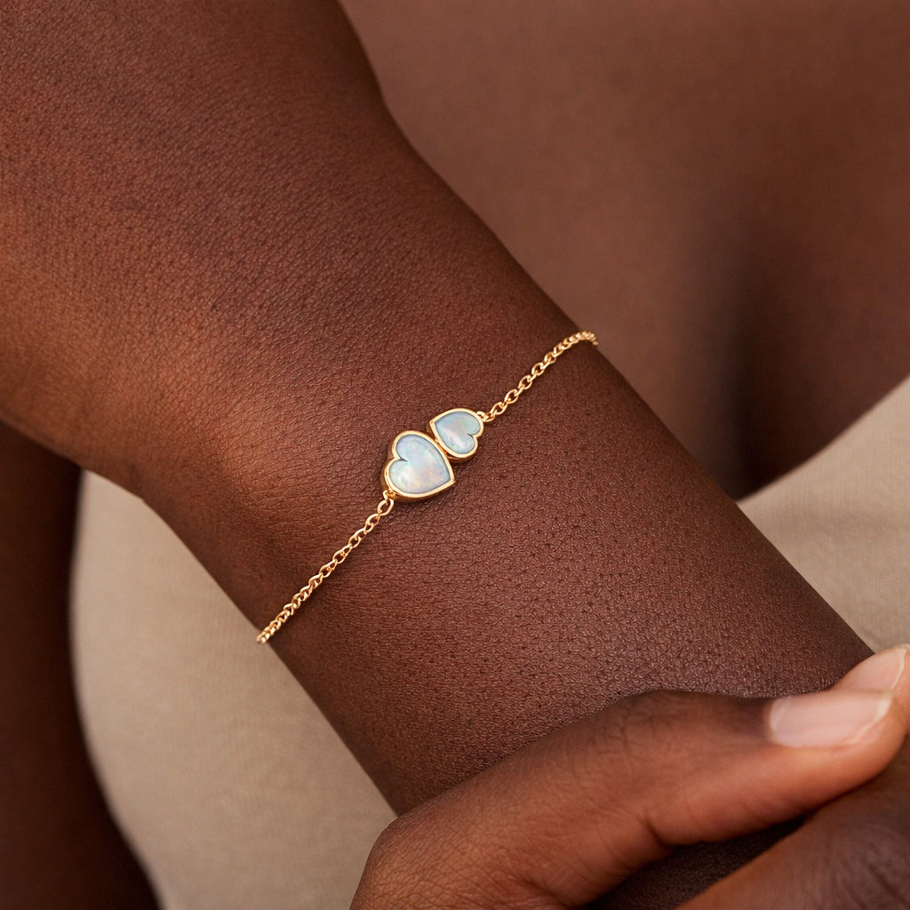 The Purest Love for Mother & Daughter Matching Heart Cut Opal Bracelet