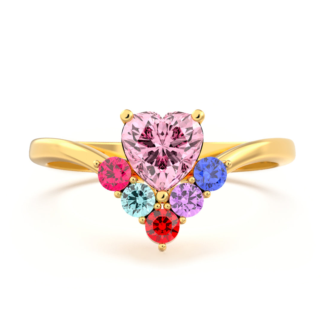 Personalized Mom Heart Ring with 1–6 Birthstones