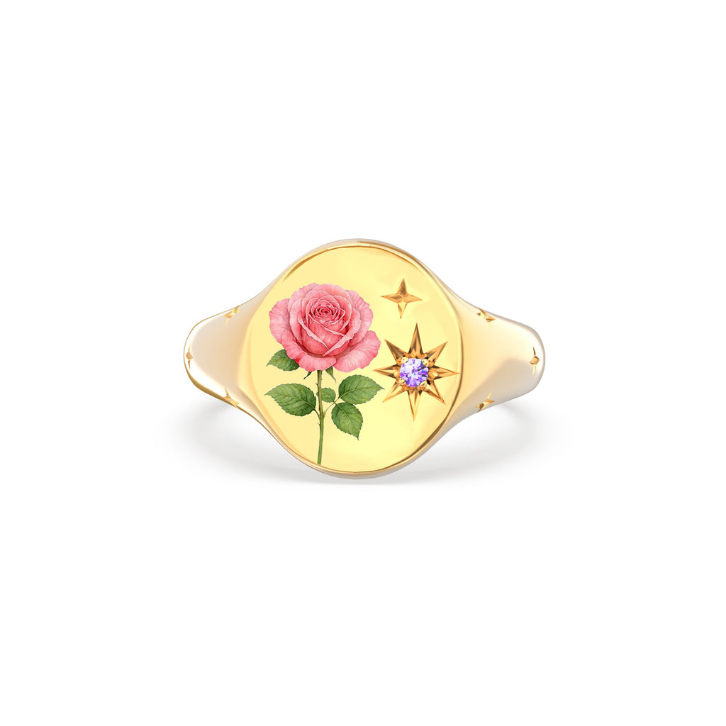 For Mother & Daughters Color Printed Birth Flower Ring