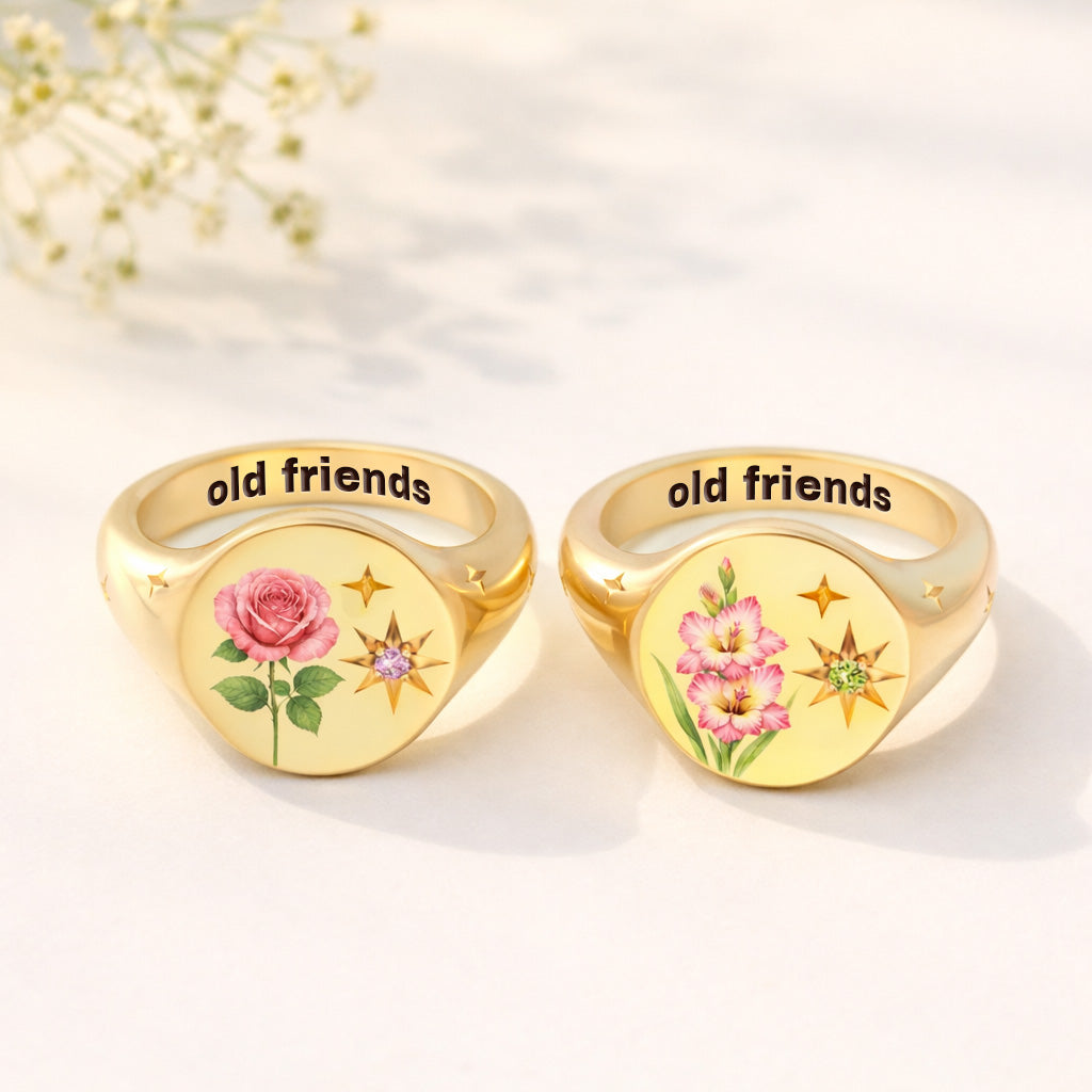 For Old Friends Color Printed Birth Flower Ring