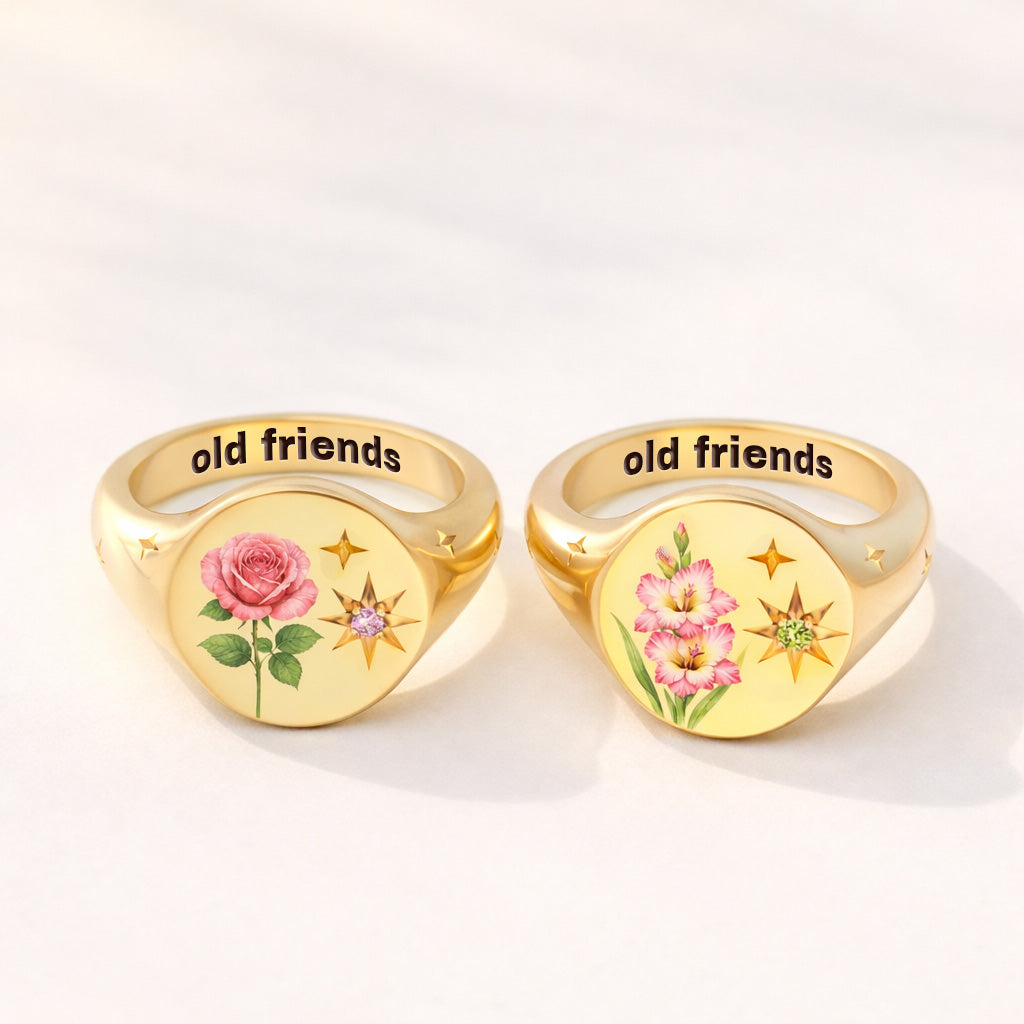 For Old Friends Color Printed Birth Flower Ring