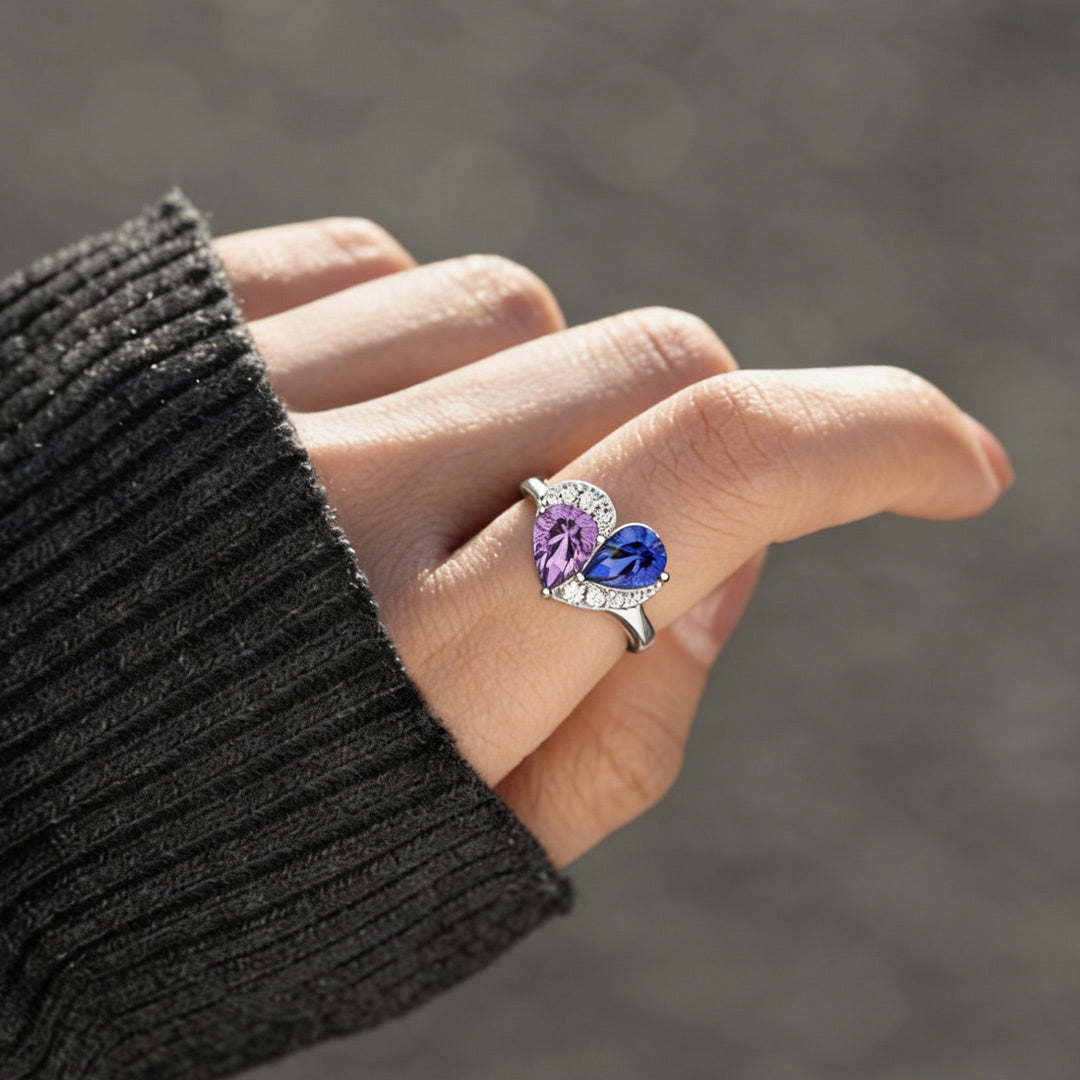 Custom Mother Daughter Teardrop Heart Ring