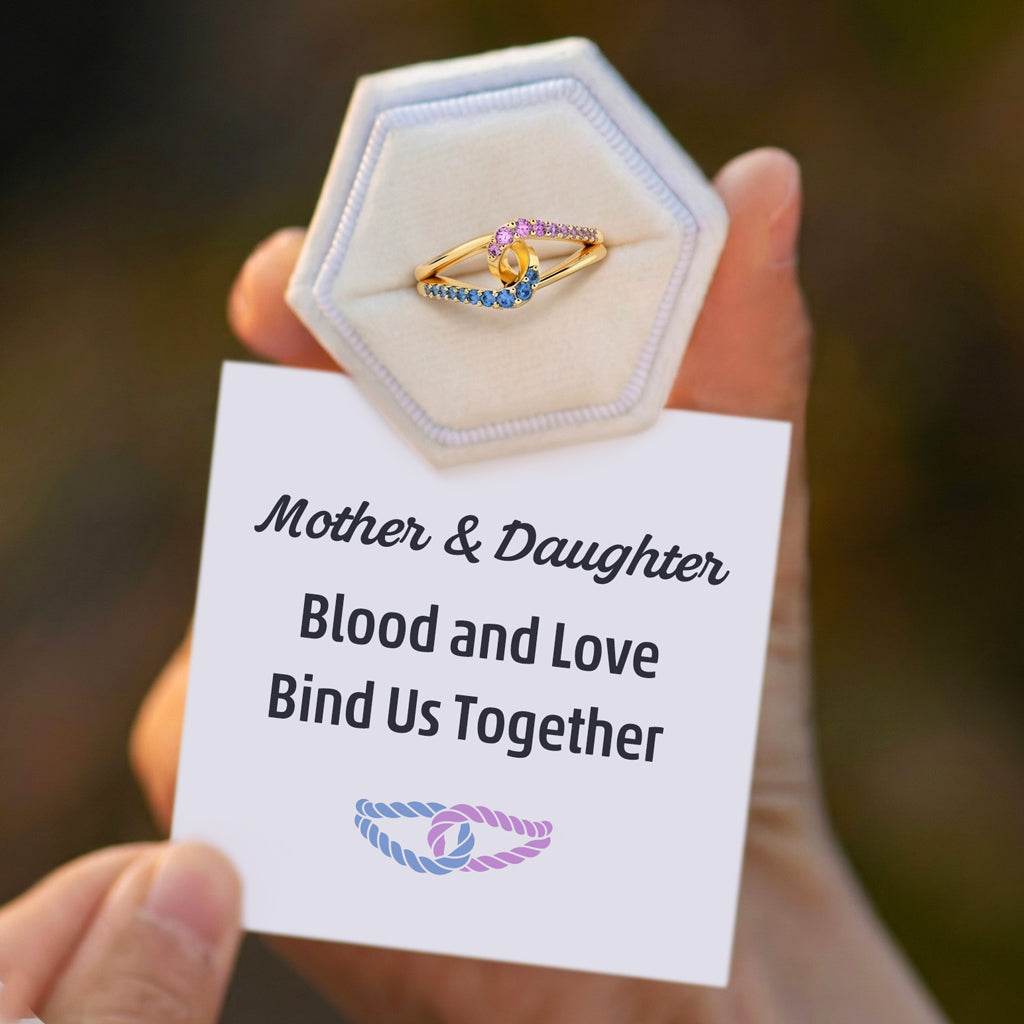 Mother-Daughter Blood & Love Bind Us Together Intertwined Birthstone Ring