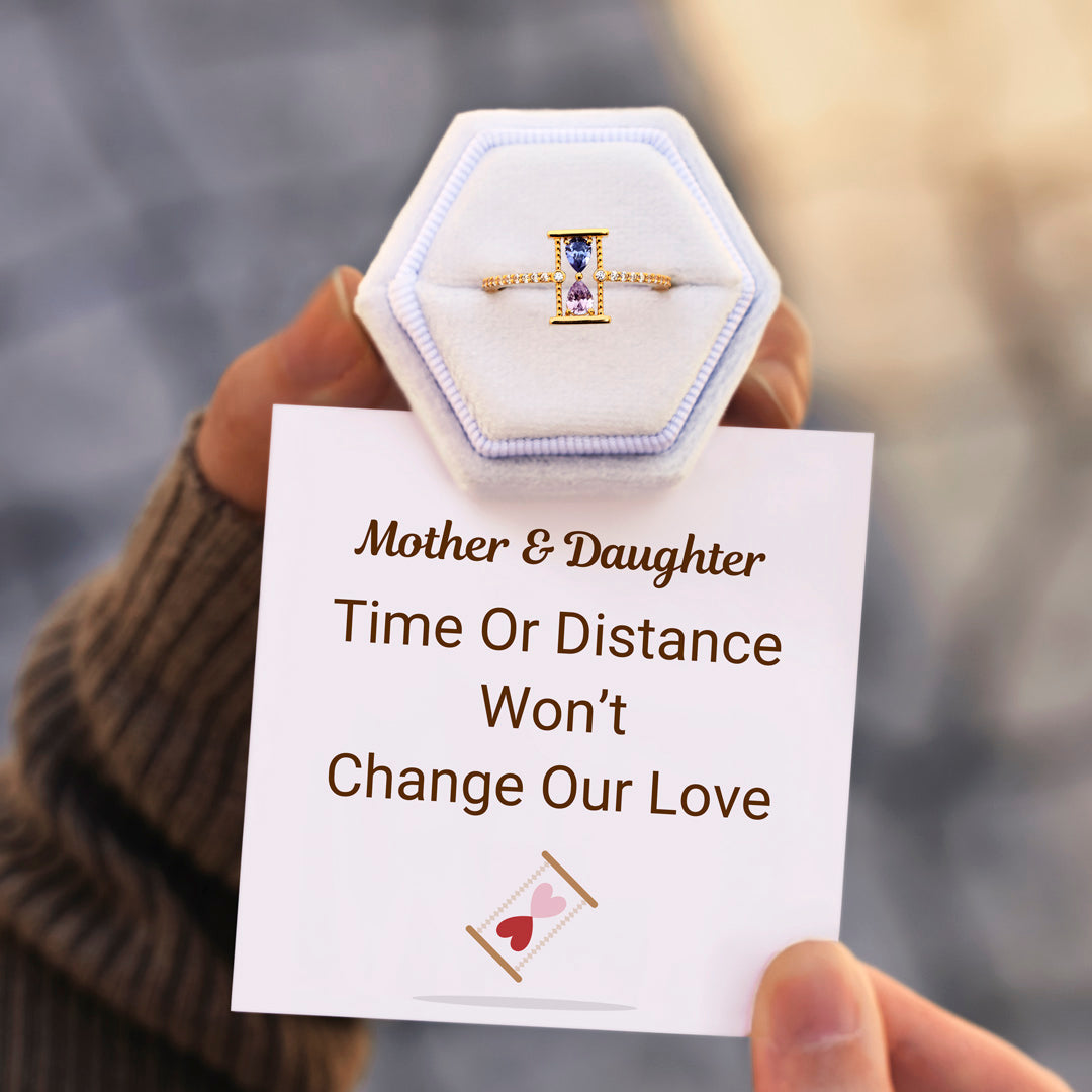 Mother & Daughter Time Or Distance Won't Change Our Love Hourglass Double Birthstone Ring
