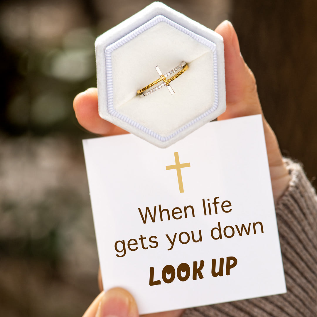 Two-Tone Sideways Cross Ring