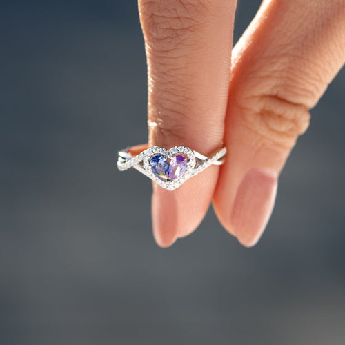 Mother And Daughter Our Hearts Beat As One Dual Teardrop Birthstone Heart Ring