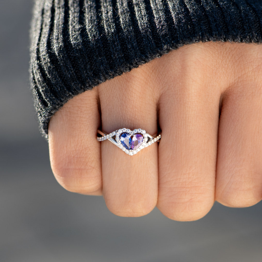 Mother And Daughter Our Hearts Beat As One Dual Teardrop Birthstone Heart Ring