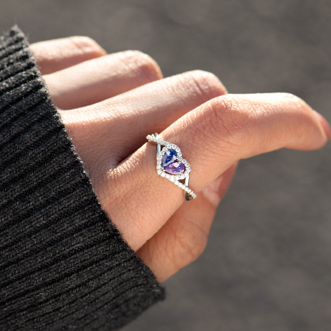 Mama's Valentine Dual Teardrop Birthstone Heart Ring