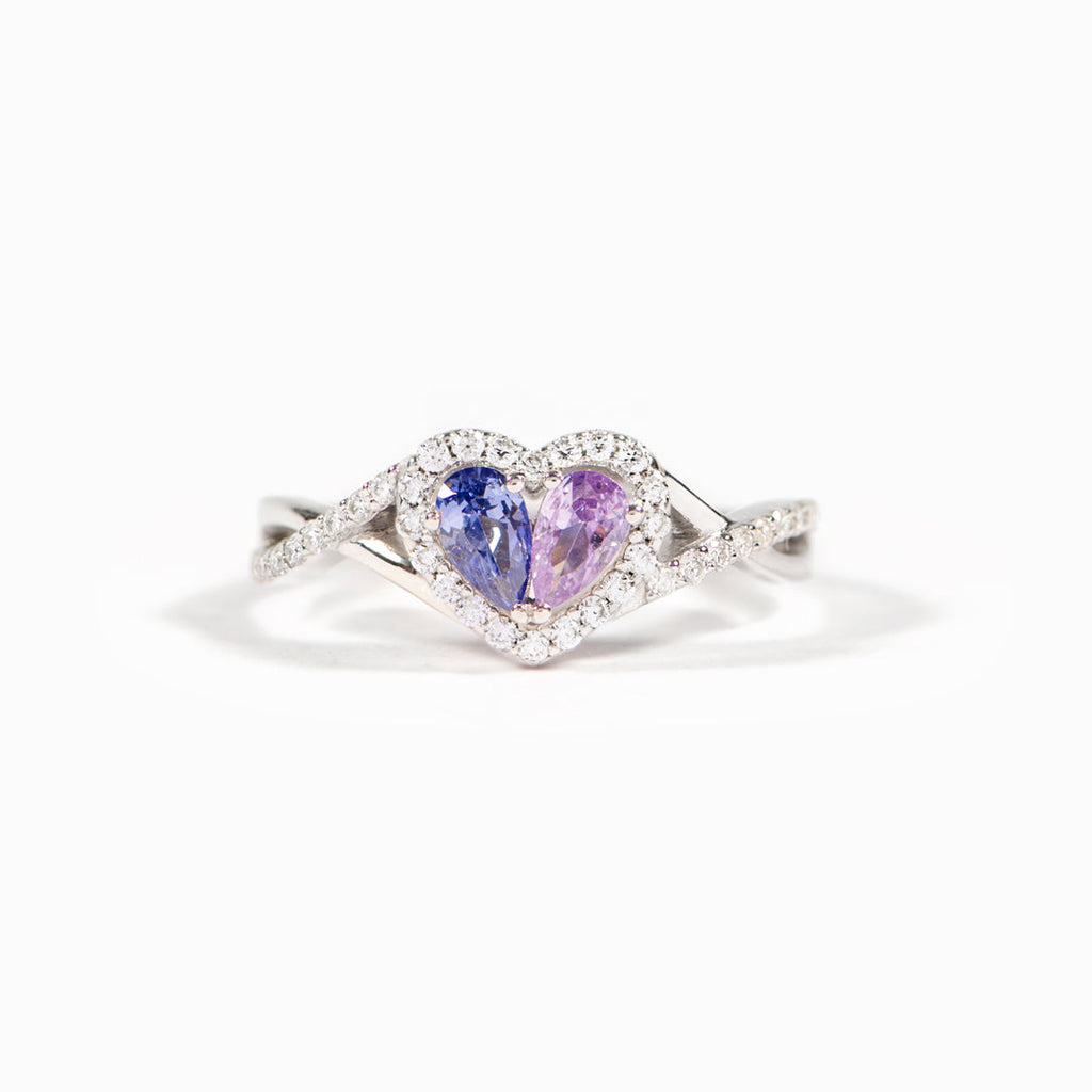 Mother And Daughter Our Hearts Beat As One Dual Teardrop Birthstone Heart Ring