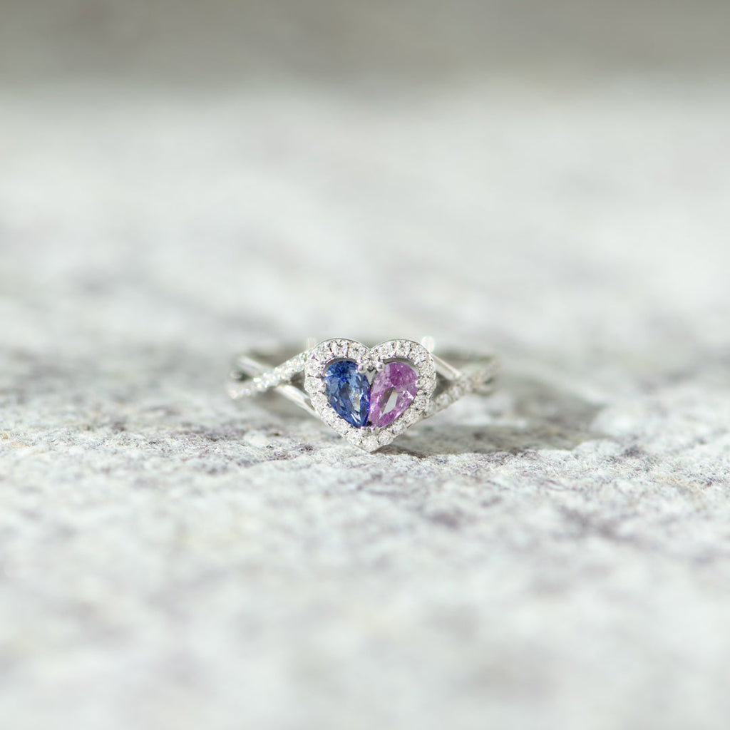 Mother And Daughter Our Hearts Beat As One Dual Teardrop Birthstone Heart Ring