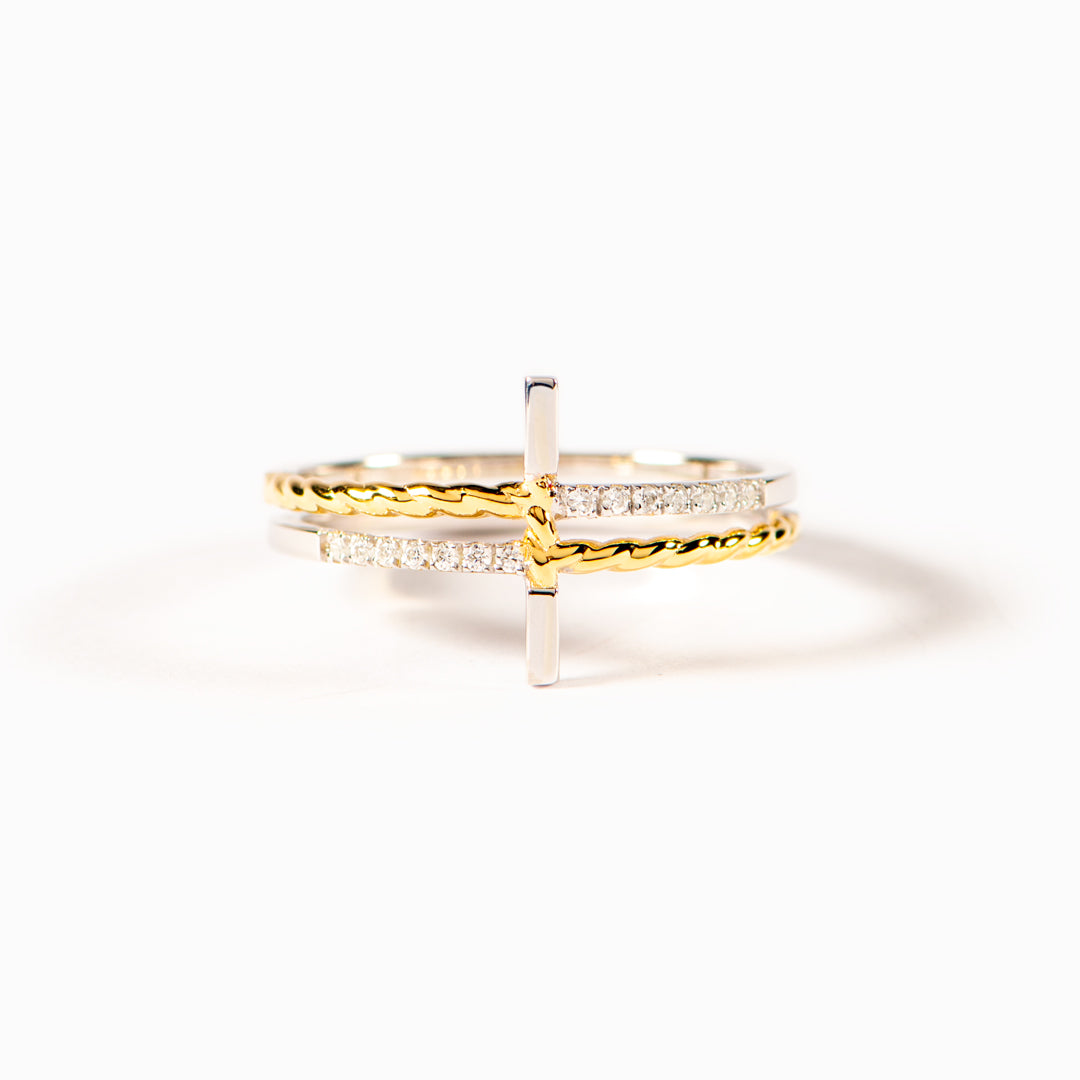 Two-Tone Sideways Cross Ring