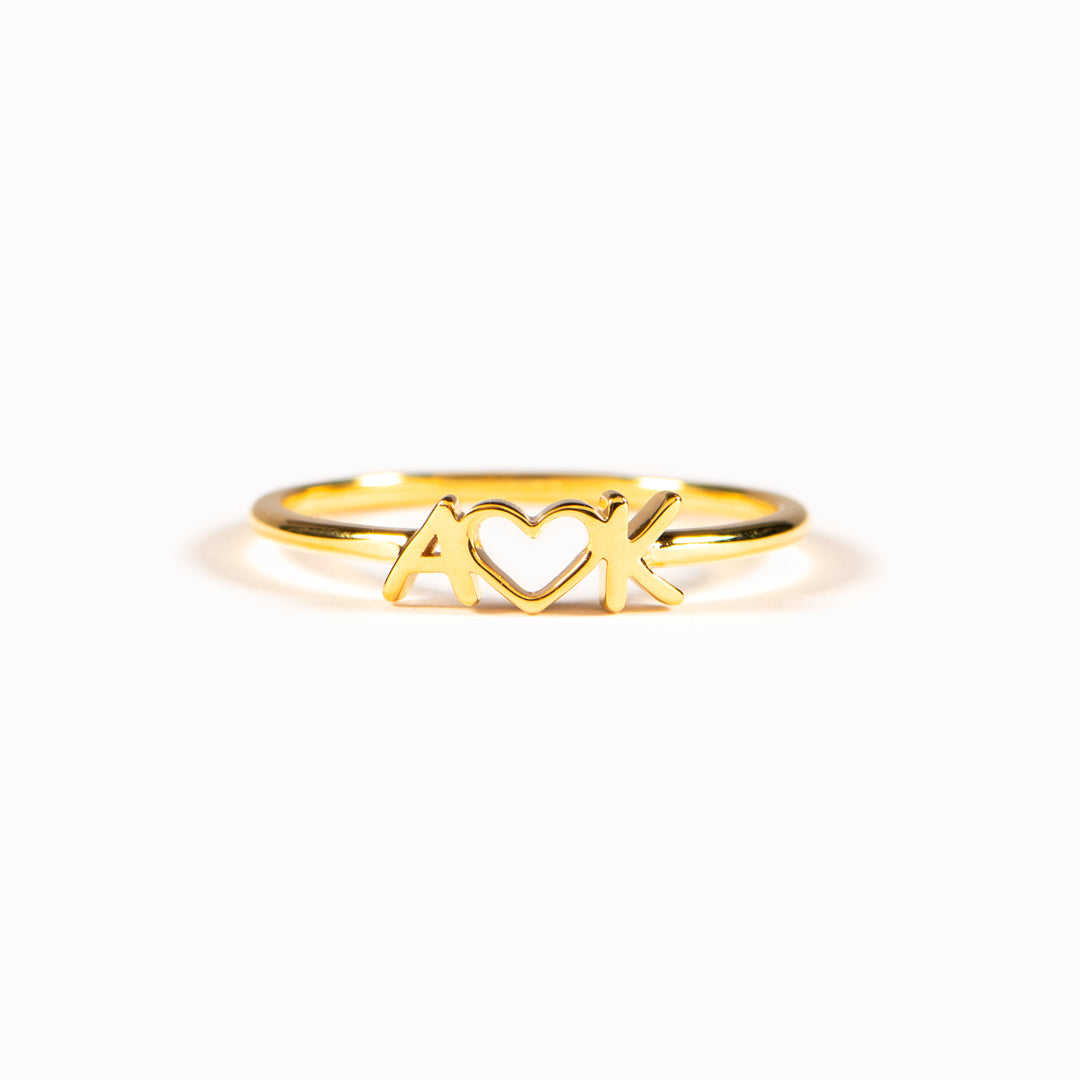 2 Initials Heart Ring