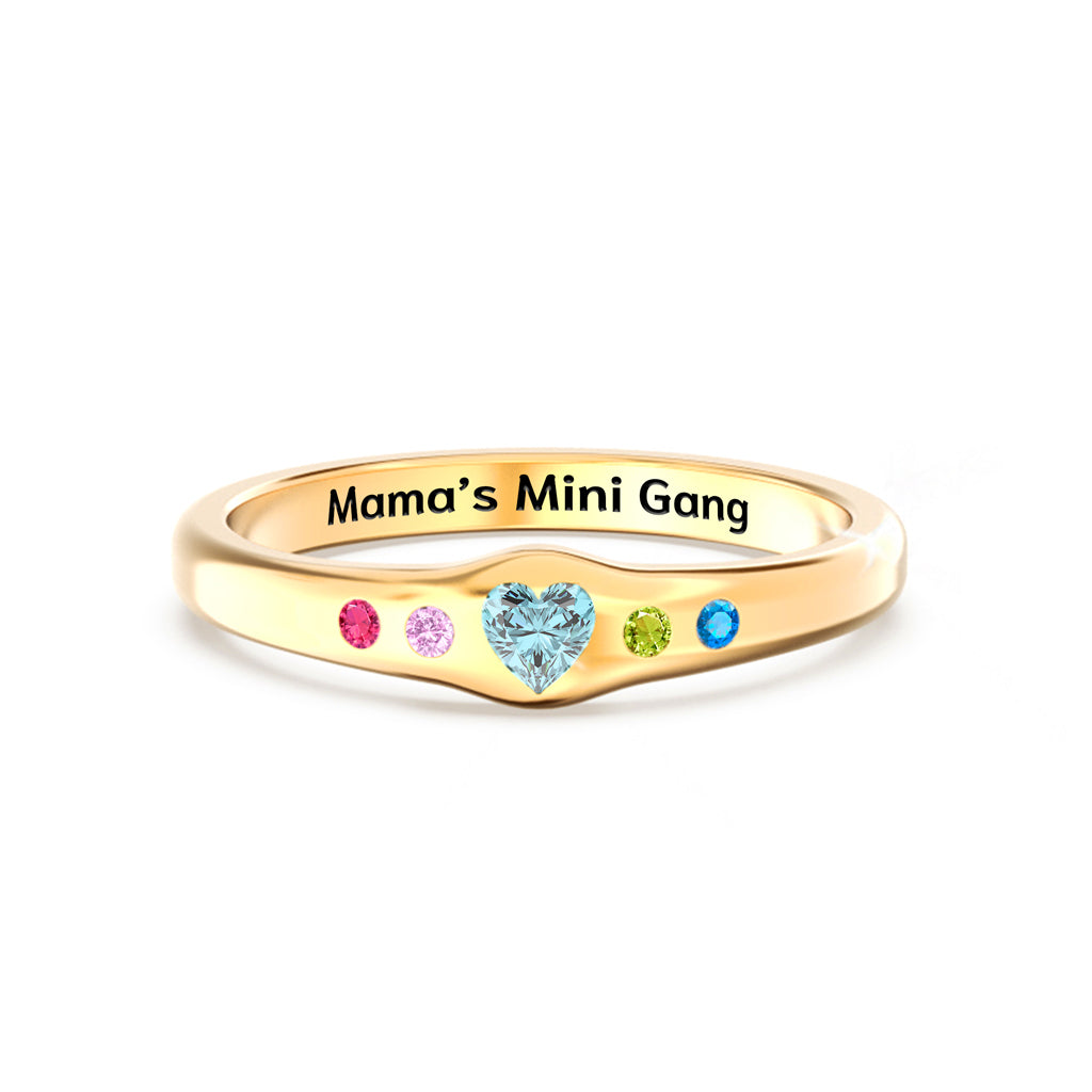 Mama's Mini Gang 1-6 Birthstones Heart Ring