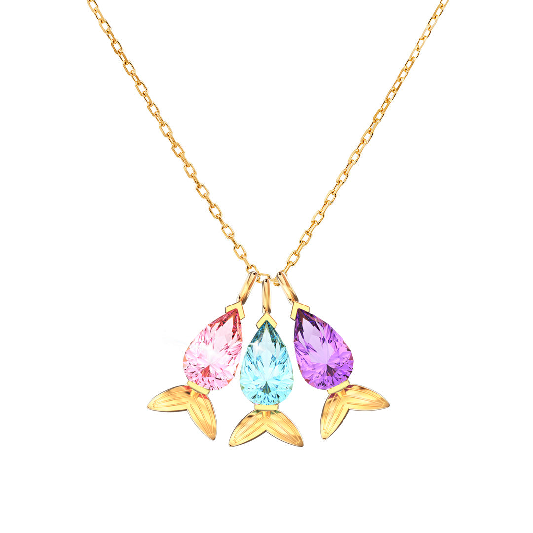 Swimming in Mama's Love Custom 1-5 Fish Birthstone Necklace