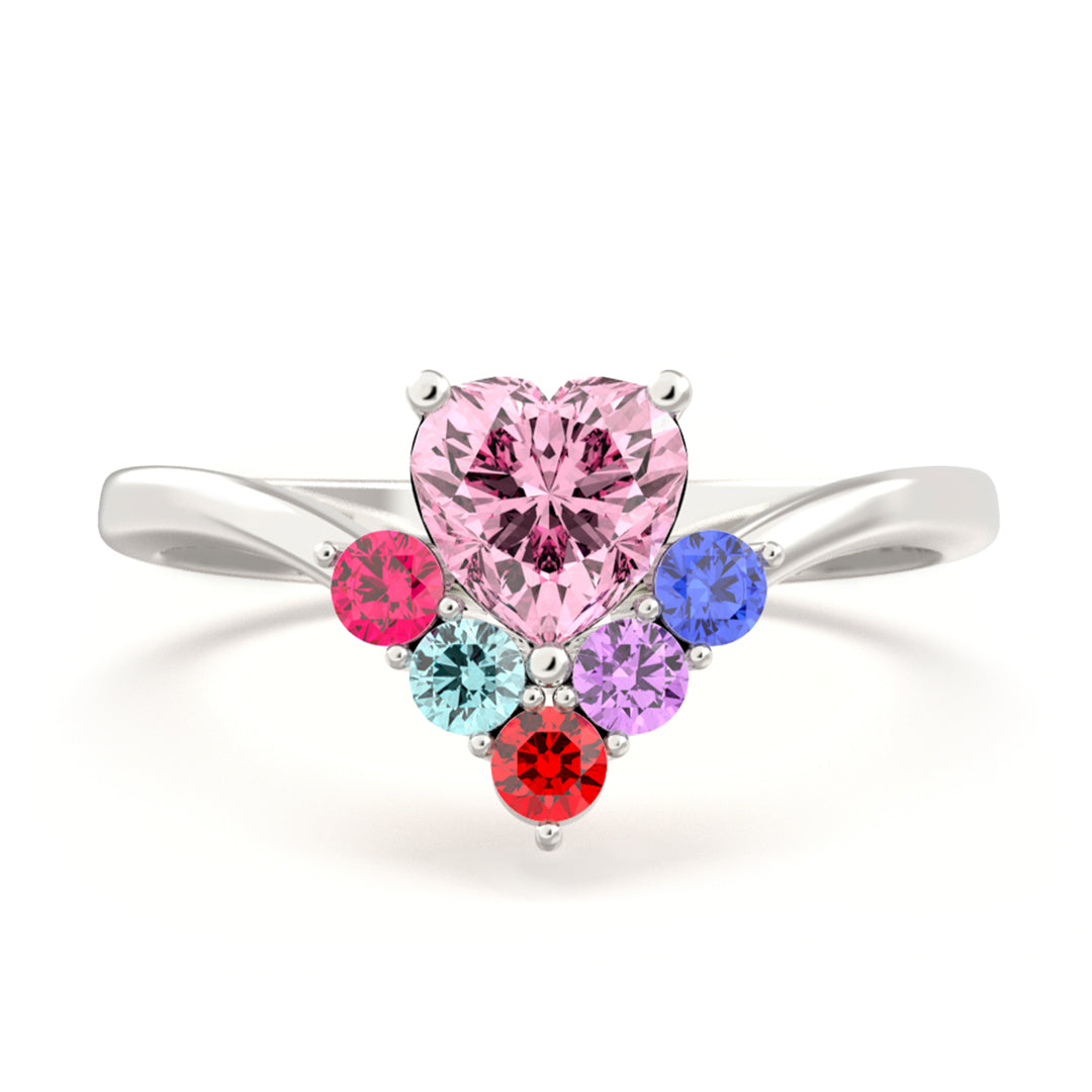 Personalized Mom Heart Ring with 1–6 Birthstones