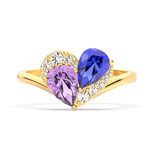 Custom Mother Daughter Teardrop Heart Ring