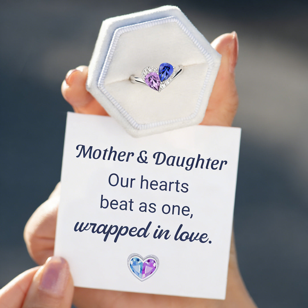 Custom Mother Daughter Teardrop Heart Ring