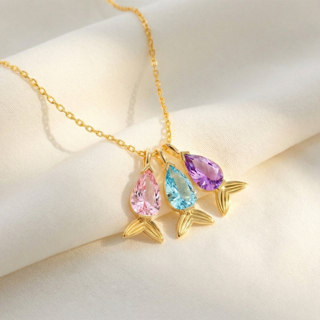 Custom 1-5 Fish Birthstone Necklace