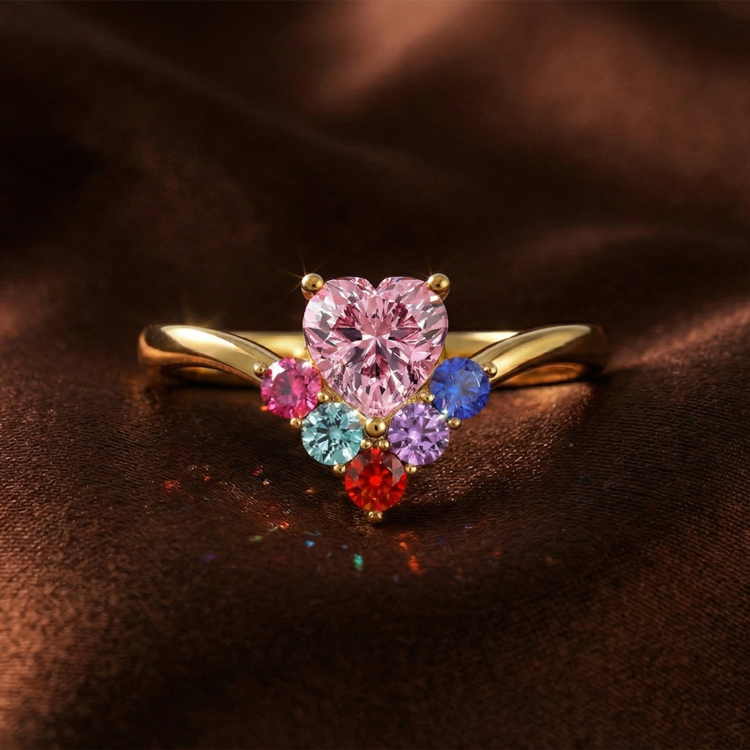 Personalized Mom Heart Ring with 1–6 Birthstones