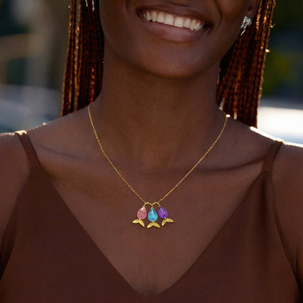 Custom 1-5 Fish Birthstone Necklace