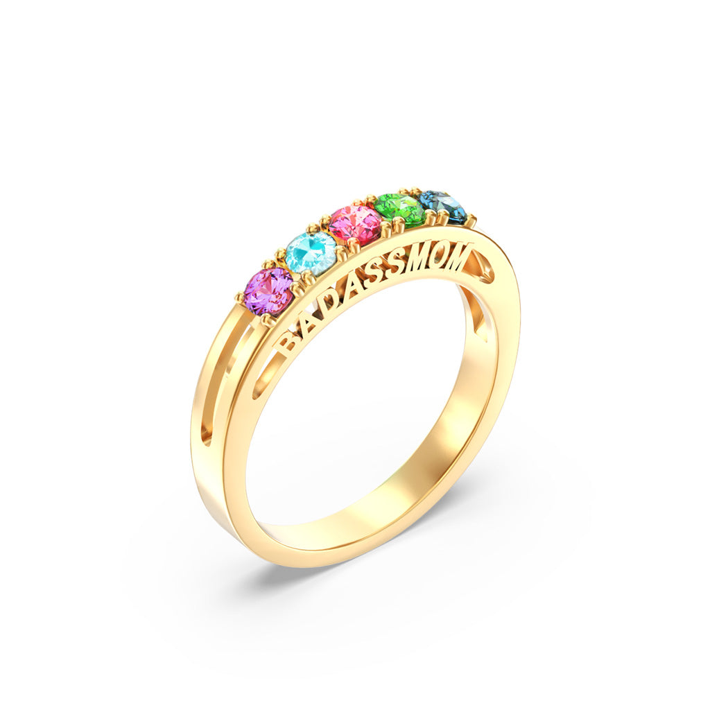 Badass Mom & Her Little Gang Three-Dimensional 1-6 Birthstone Ring